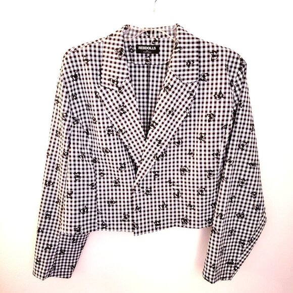 Rebdolls Tops - RebDolls Black/White Gingham Butterfly Embroidered Crop Jacket Top Sz 2X EUC